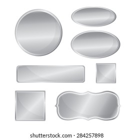 Blank metallic icon, sign, badge set silver color template vector in various shape isolated on white background