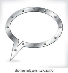 Blank metallic speech bubble design on white background