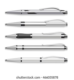 Blank and metallic vector pens template on white background