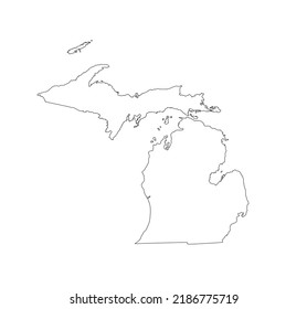 Blank Michigan vector map silhouette illustration isolated on white background. High detailed illustration. United state of America country. Empty editable Michigan line contour map.