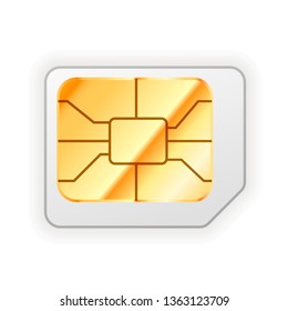 Blank micro sim card for phone with golden glossy chip isolated on white