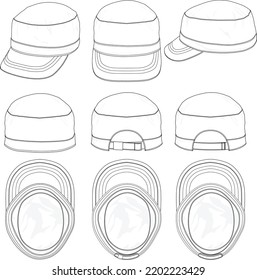 BLANK MILITARY CAP FASHION FLAT SKETCH TEMPLATE SET