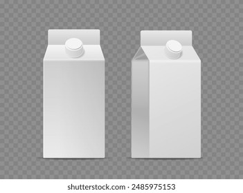 Blank Milk And Juice Carton Packaging Realistic 3d Vector Mockup Isolated On A Transparent Background