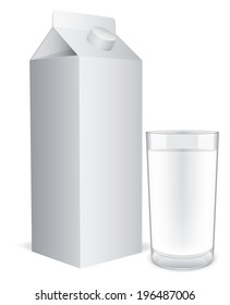 Blank milk pack and glass of milk.