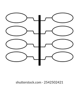 Un diagrama de mapa mental en blanco con Formas ovaladas interconectadas, ideal para sesiones de lluvia de ideas, organizar pensamientos o propósitos educativos. Perfecto para la planificación, la creatividad y la visualización de ideas.