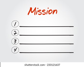 Blank MISSION list, vector concept background