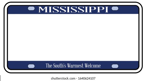 Blank Mississippi state license plate in the colors of the state flag over a white background