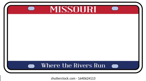 Blank Missouri state license plate in the colors of the state flag over a white background