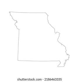 Blank Missouri vector map silhouette illustration isolated on white background. High detailed illustration. United state of America country. Empty editable Missouri line contour map.