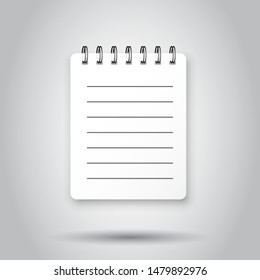 Blank mock up notepad icon in transparent style. Notebook with lined vector illustration on isolated background. Diary paper page template business concept.