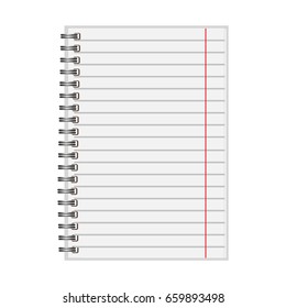 Blank mock up of opened booklet horizontal lined isolated on white background. Spiral notebook. Vertical copybook. Template of organizer or diary. Vector