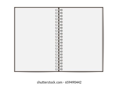 Blank mock up of opened booklet  isolated on white background. Spiral notebook. Vertical copybook. Template of organizer or diary. Vector