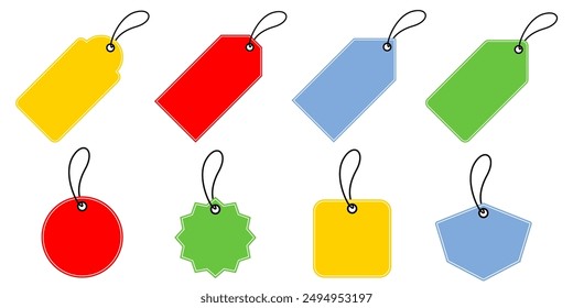 blank mock up paper price tags or gift tags., label, badge. template shopping labels in different shapes