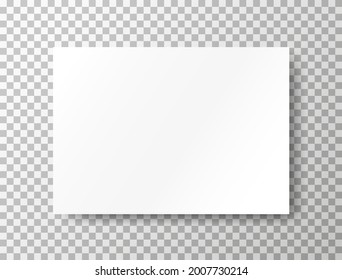 Blank mockup on transparent background. White sheet of paper. Realistic brochure A4. Notebook with place for text. Closed horizontal book, letter page. Empty page. Vector illustration.