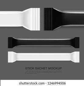 Blank mockup of packaging sticks. Black and white view. Can be used for sugar, coffee,  medical, cosmetic and hygiene. EPS10.