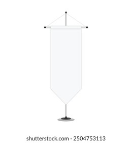Blank mockup pennant. White Pennant on steel spire pedestal. Banners, sports textile advertising flags, vertical canvas on flagpole concept.