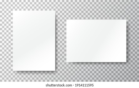 Blank Mockup Set On Transparent Background. White Sheets Of Paper. Realistic Brochure A4. Notebook With Place For Text. Closed Vertical Book, Letter Page. Empty Page. Vector Illustration.