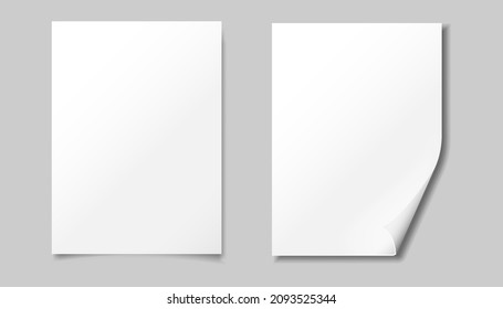 Blank mockup set on transparent background. White sheets of paper. Realistic brochure A4. Notebook with place for text. Closed vertical book, letter page. Empty page. Vector illustration.