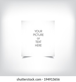 Blank modern 3d simple white paper frame with corners on white background. Eps10 vector illustration.