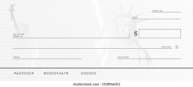 Blank Money Check Template. Fake Stimulus Cheque Mockup. Bank Checkbook Background