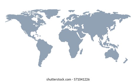 Blank Monochrome World Map Isolated on White Background in Flat Design. Vector Illustration