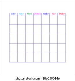 Blank Monthly Calendar Template Organizer Sunday Stock Vector (Royalty ...