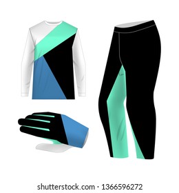 Blank motocross kit mock up. Isolated design templates. Long sleeve jersey, trousers and glove. Total look uniform design. Layout for own team wearing.