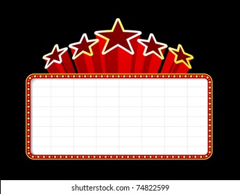 Blank movie, theater or casino marquee with stars isolated on black background