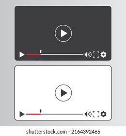 Blank multimedia video player template with play button. Light and dark theme. Flat style vector mockup for website or app.