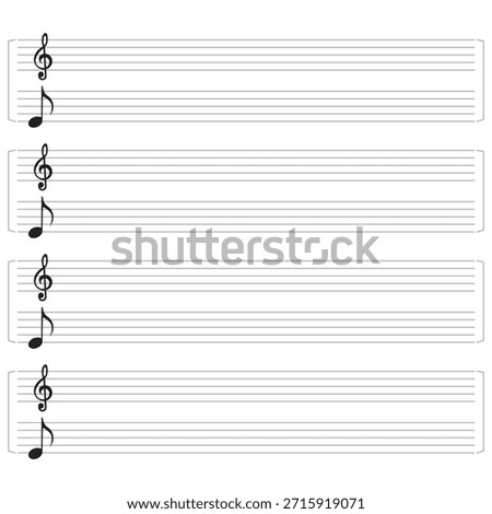 Blank music sheet with decorative notes. Clean sheet music template featuring multiple staves and decorative musical symbols, ideal for composing, teaching, and music theory practice.
