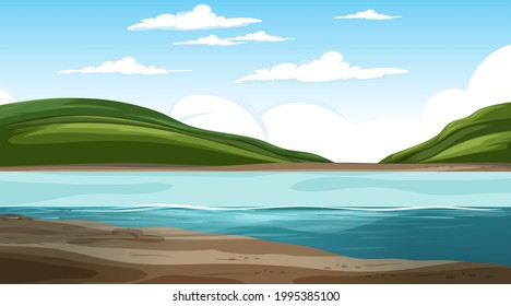 Blank nature landscape at daytime scene with mountain background illustration