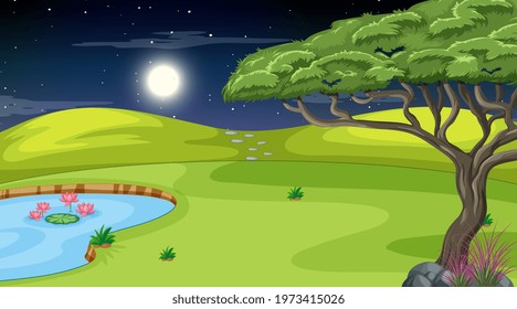 Blank nature landscape at night scene illustration