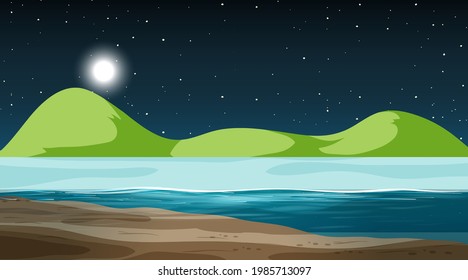 Blank nature landscape at night scene with mountain background illustration