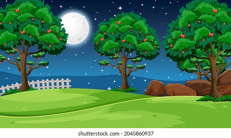 Blank nature park landscape at night scene illustration