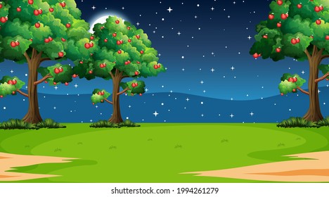 Blank nature park landscape scene at night time illustration