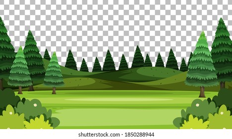 Blank nature park scene landscape on transparent background illustration
