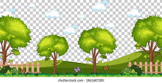 Blank nature park scene landscape on transparent background illustration