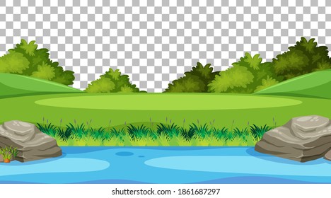 Blank nature park scene and river landscape transparent background illustration