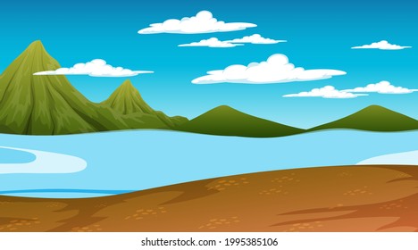 Unscharfe Naturszene mit Fluss- und Berghintergrund