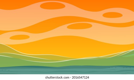 Naturaleza en blanco al atardecer con ilustración paisajística inundada