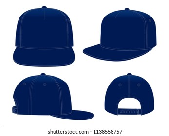 Blank Navy Blue 5-Panels Hip Hop Cap with Adjustable Snap Back Closure on White Background, Vector File.