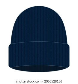 Vector de plantilla de sombrero de beanie azul marino en fondo blanco