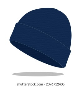Blank Navy Blue Beanie Hat Template on White Background, Vector File