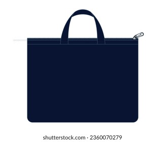 Blank Navy Blue Document Bag With Zipper Template On White Background, Vector File.