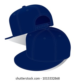 Blank Navy Blue Hip Hop Cap With Snap Back Strap Vector For Template.