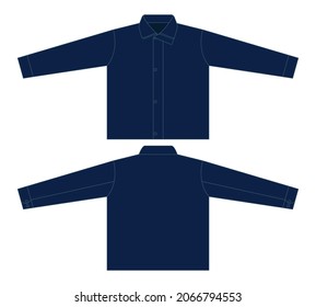 Blank Navy Blue Jacket With Placket Hidden Zip Template Vector On White Background.Front And Back View.