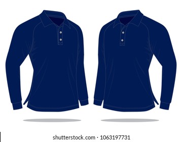 Blank navy blue long sleeve polo shirt template on white background, perspective view.