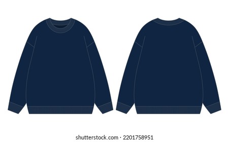 Blank Navy Blue Long Sleeve Sweater Template on White Background. Front and Back View, Vector File.