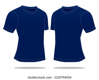 Blank Navy Blue Short Sleeve T-Shirt Template on White Background, Vector File.