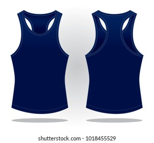 Blank Navy Blue Tank Top Shirt Template on White Background. Front and Back View, Vector File